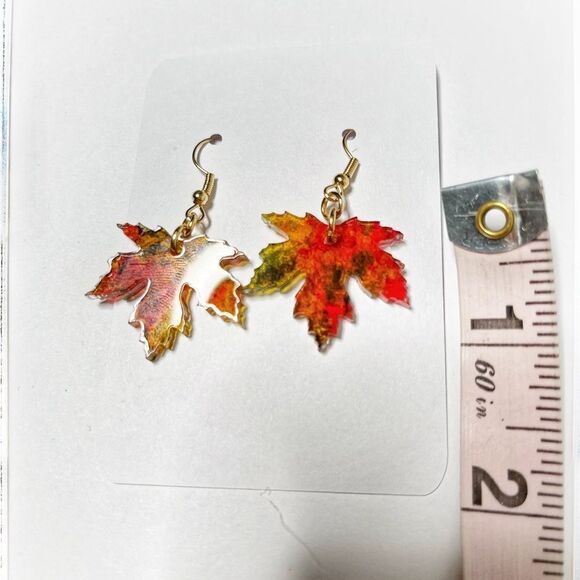 Maple leaf acrylic earrings. Handmade - Picture 2 of 3